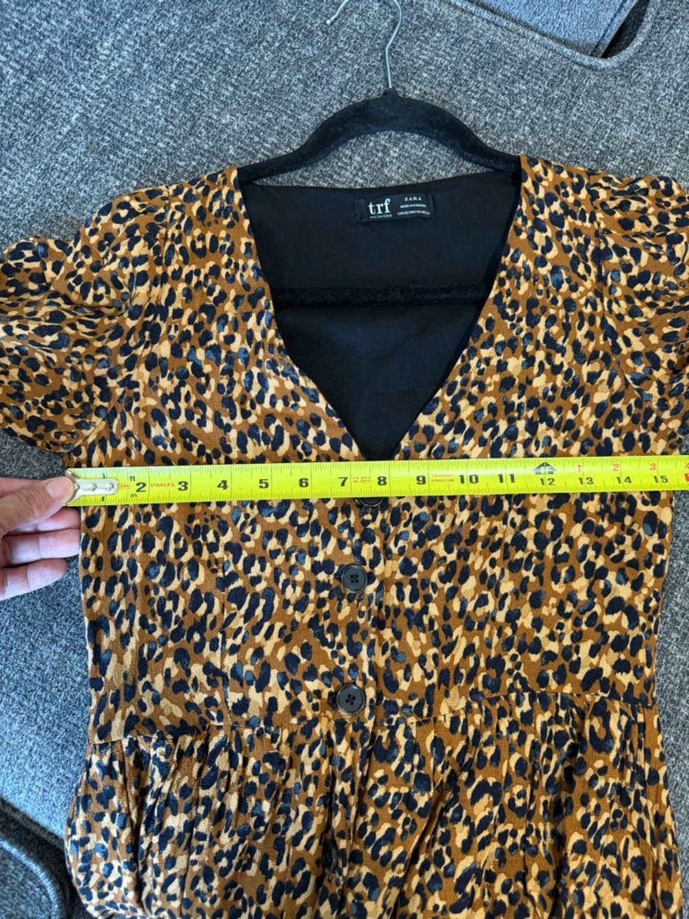 Zara TRF Leopard Print Midi Dress XS Button Front V Neck Pockets 3/4 Sleeve - Picture 4 of 10